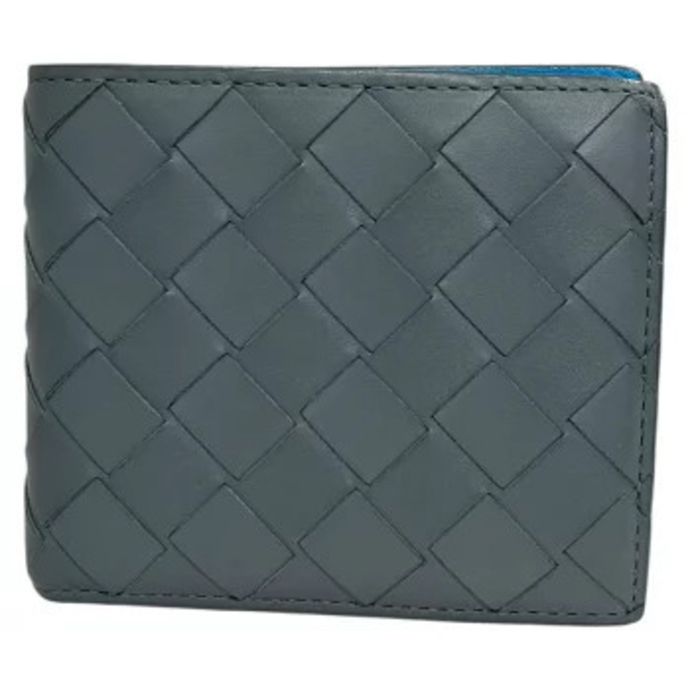 BOTTEGA VENETA Bi fold Wallet Intrecciato Gray Blue Leather Compact